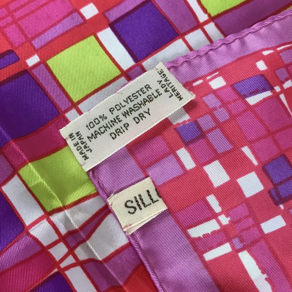 Pink Mod Scarf Sillook Japan Vintage Purple Retro Geometric Colorful Square